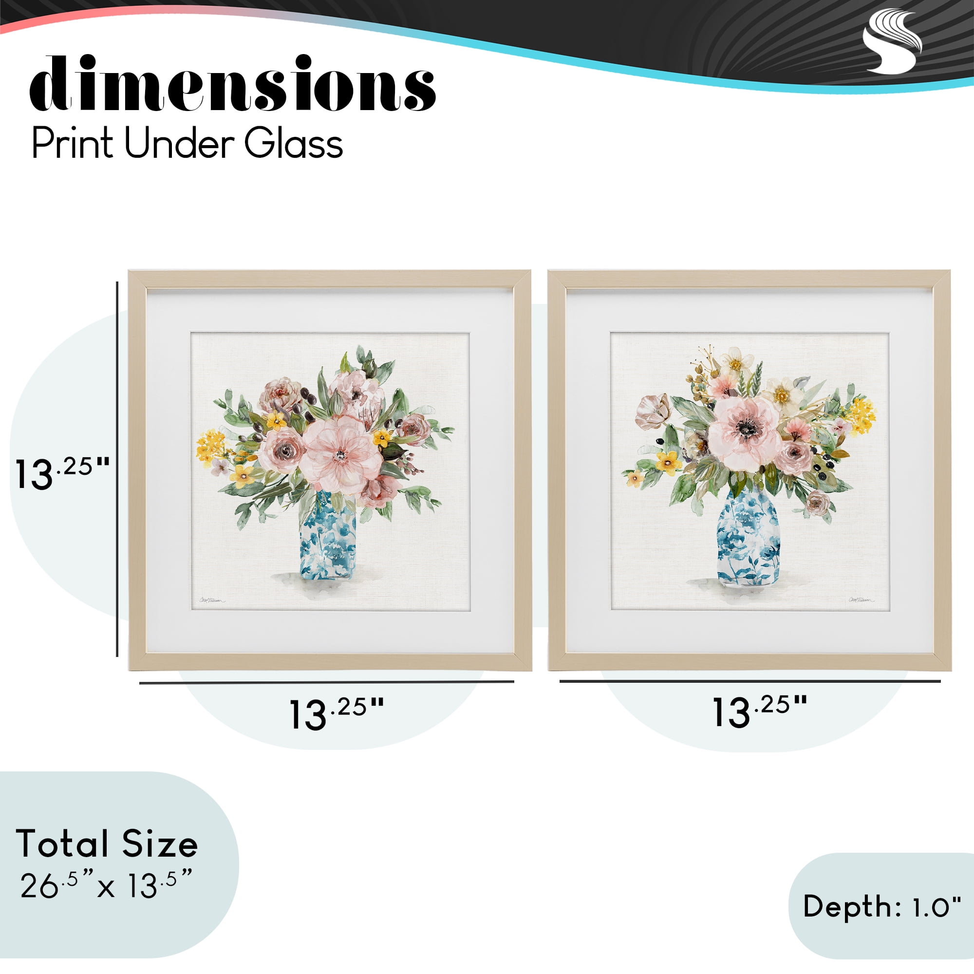 Stupell Industries Summer Chinoiserie Flowers 2 Piece Birch Framed Print Under Glass Set, design by Carol Robinson
