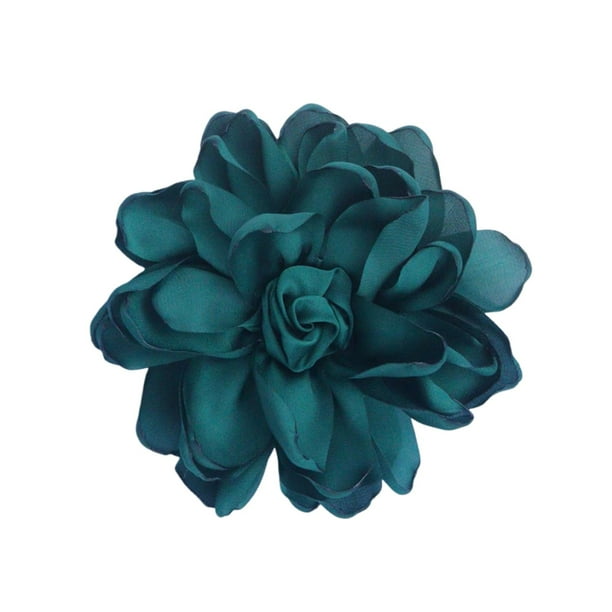 Broche de flor de tela, alfiler de solapa, elegante pinza para el cabello con flores, flor de rosa de tela satinada Verde oscuro