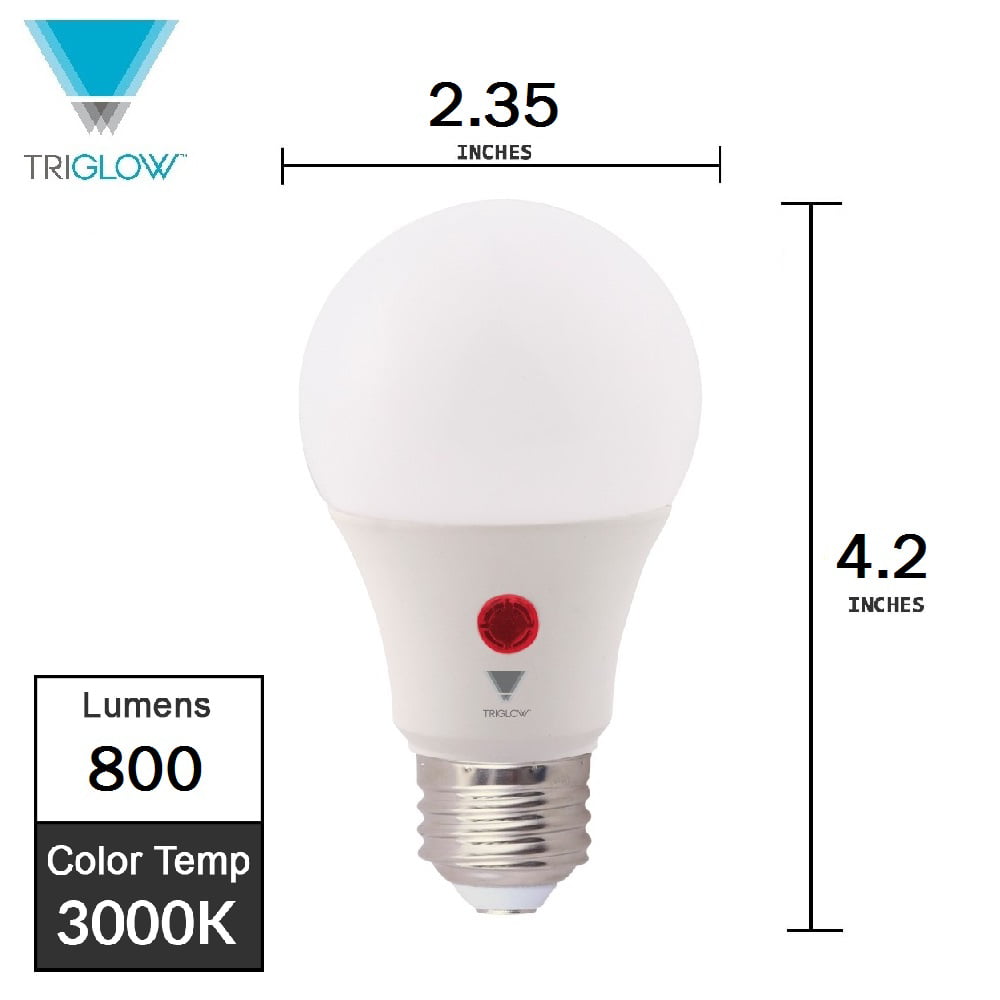 Dusk-to-Dawn LED Bulbs 800 Lumen Soft White 3000K 9W Non-Dimmable TriGlow T95201 LED Dusk-to-Dawn A19 Bulb 60W Equivalent 