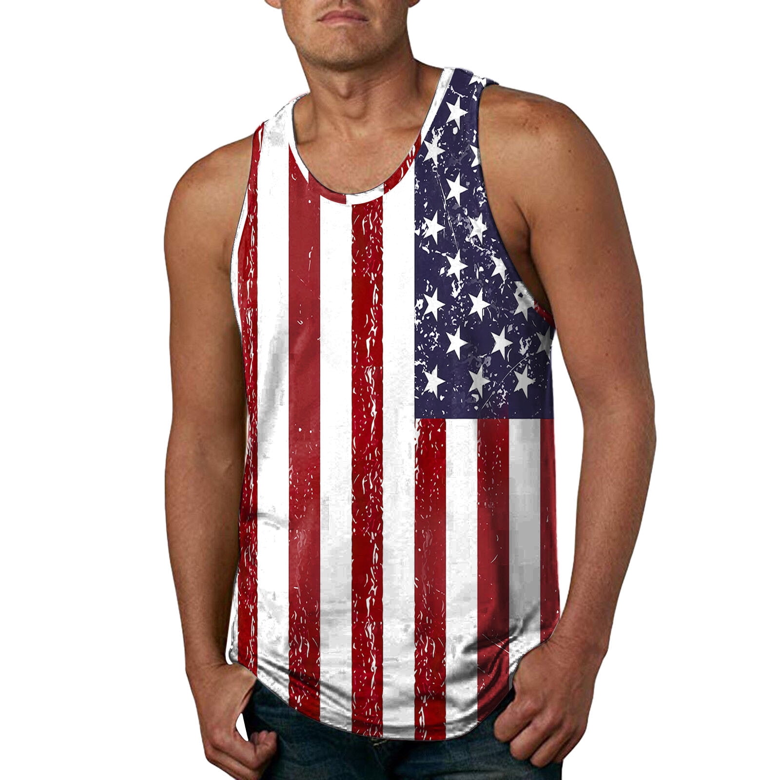 Mens American Flag Graphic Printed Patriotic Tank Top Summer Hooded T-Shirt Cool Muscle Tees Gym Workout Shirt Hoodie 