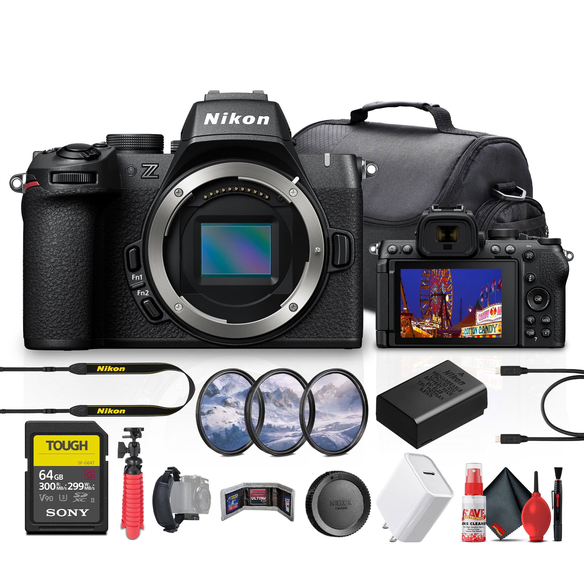 Nikon Z50 II Mirrorless Camera 20.9MP 4K Video Bundle 64GB Card