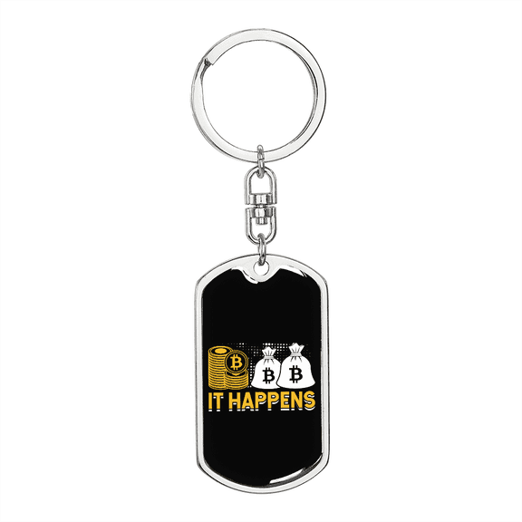 It Happens Crypto Stainless Steel or 18k Gold Premium Swivel Dog Tag Keychain