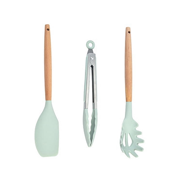 Juego de tres piezas de menaje de cocina de silicona.