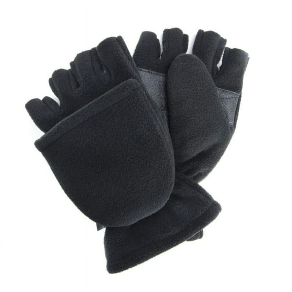 MUK LUKS Quietwear Men's Waterproof Fleece Flip Mittens, Black, Large