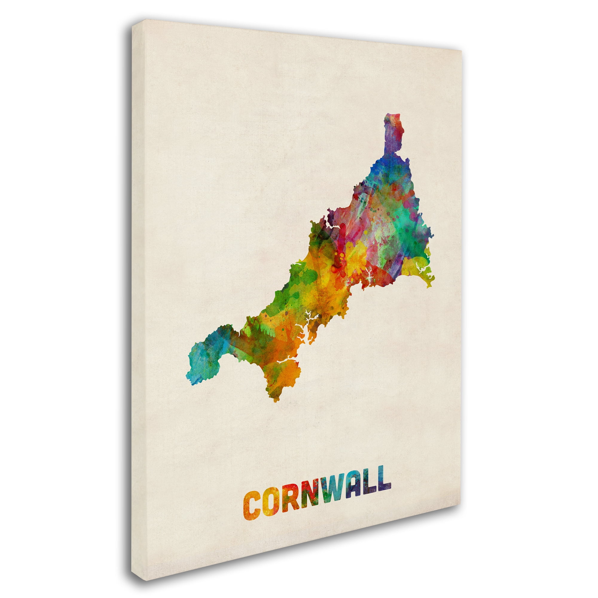 Trademark Fine Art "Cornwall England Watercolor Map" Canvas Art by Michael Tompsett