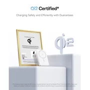 Baseus Qi2 MagSafe Power Bank, PicoGo 5000mAh Wireless Portable Charger with 360° Rotatable Ring Stand, Magnetic Power Bank for iPhone 16/15/14,White