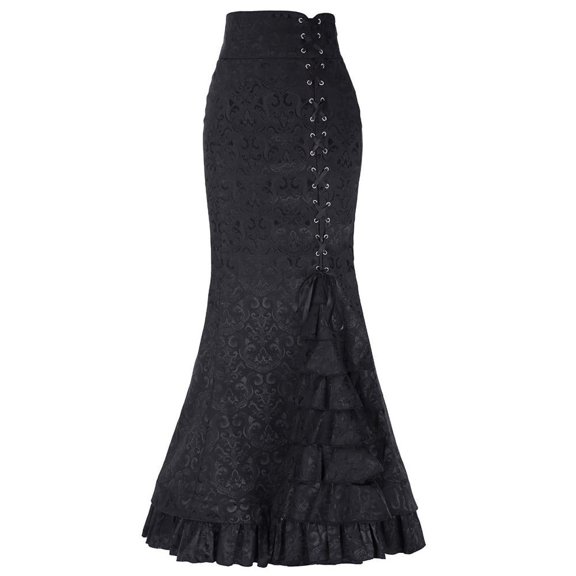 Fgnfyis Style Fishtail Skirt for Women Long Retro Ruffle Punk Bodycon Skirt for a Statement Elegant Bodycon Skirt Black S