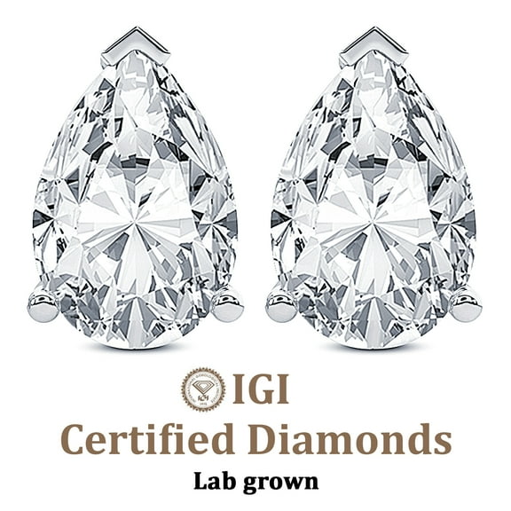 1 Carat Lab Grown Diamond Pear Shape Earring | F-G VS Quality | IGI Certified Solitaire Stud Earring | 14K Yellow Gold | Friendly Diamonds Earrings
