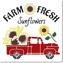 Farm Theme Stencil 30x30cm Large Plastic Template Farm Fresh Sunflowers Car Pattern Reusable Drawing Crafts Stencil for Painting on Wood Wall Furniture Canvas Fabrics Home DIY Decoration