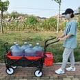 thumbnail image 4 of folding wagon Collapsible Outdoor Utility Wagon, Heavy Duty Folding Garden Portable Hand Cart, Drink Holder, Adjustable Handles(Black+Red colour), 4 of 15