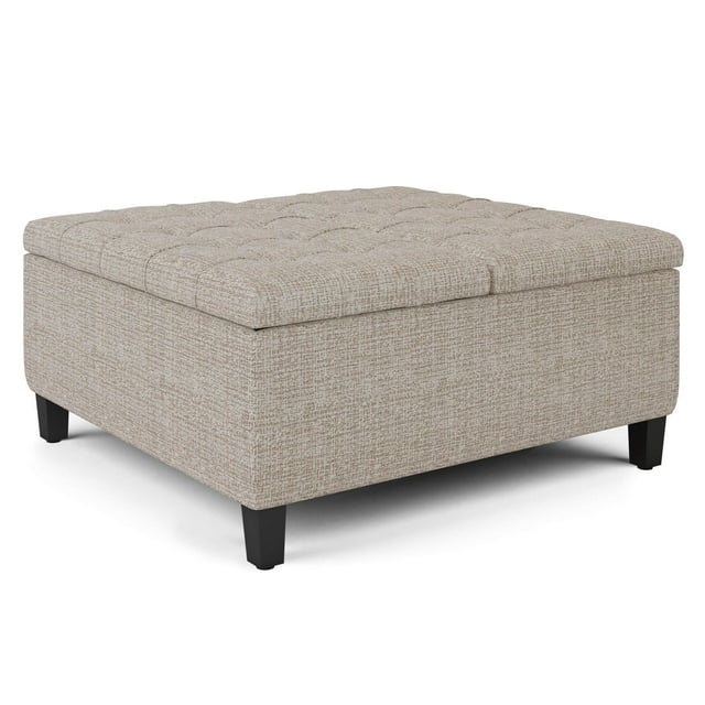 SIMPLIHOME Harrison Pouf de Rangement Carré de 36 Pouces de Large pour Table Basse avec Dessus Relevable, Tabouret Repose-Pieds Cocktail en Tissu Tweed Platine Capitonné Rembourré pour le Salon, Traditionnel