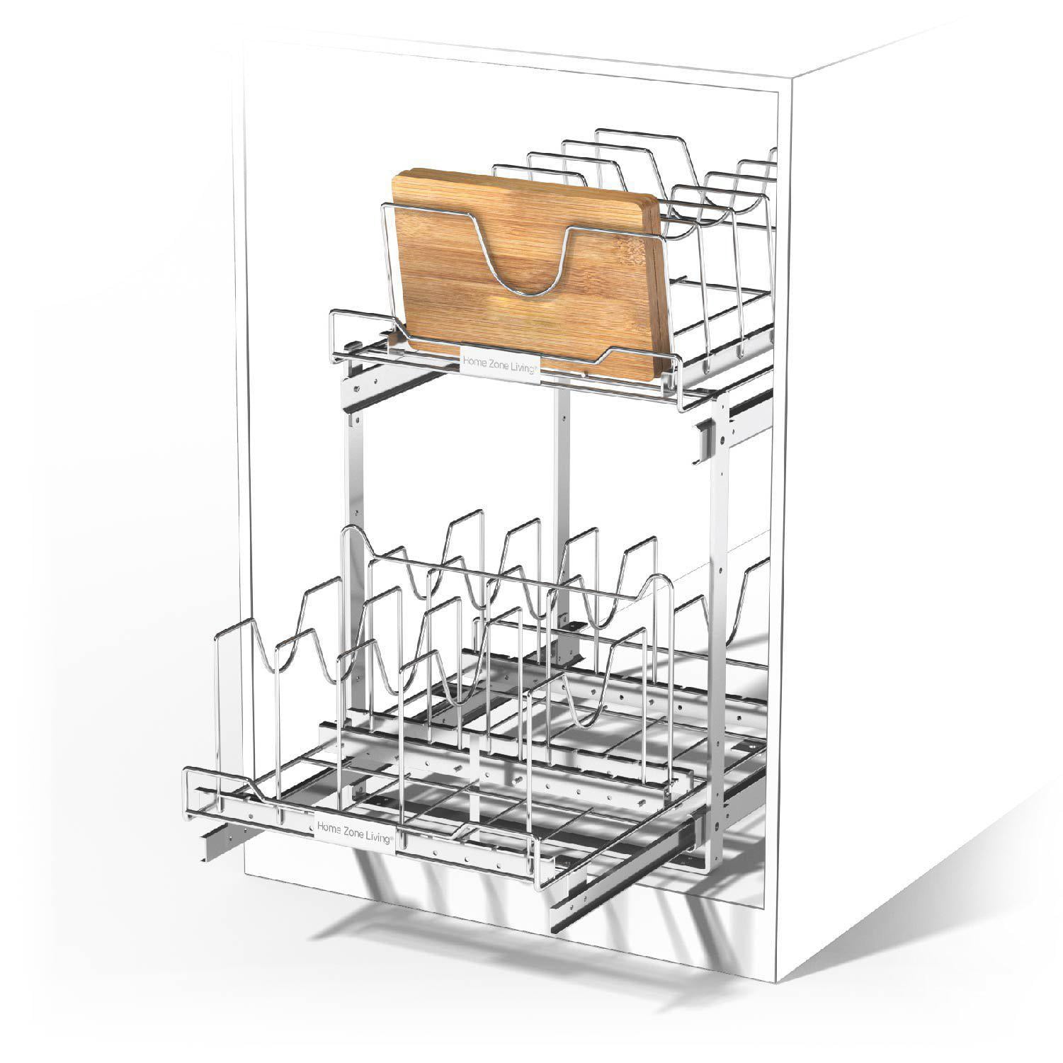 Home Zone Living 15” Width x 20” Depth 2 Shelves Pull Out Cabinet Organizer, Silver