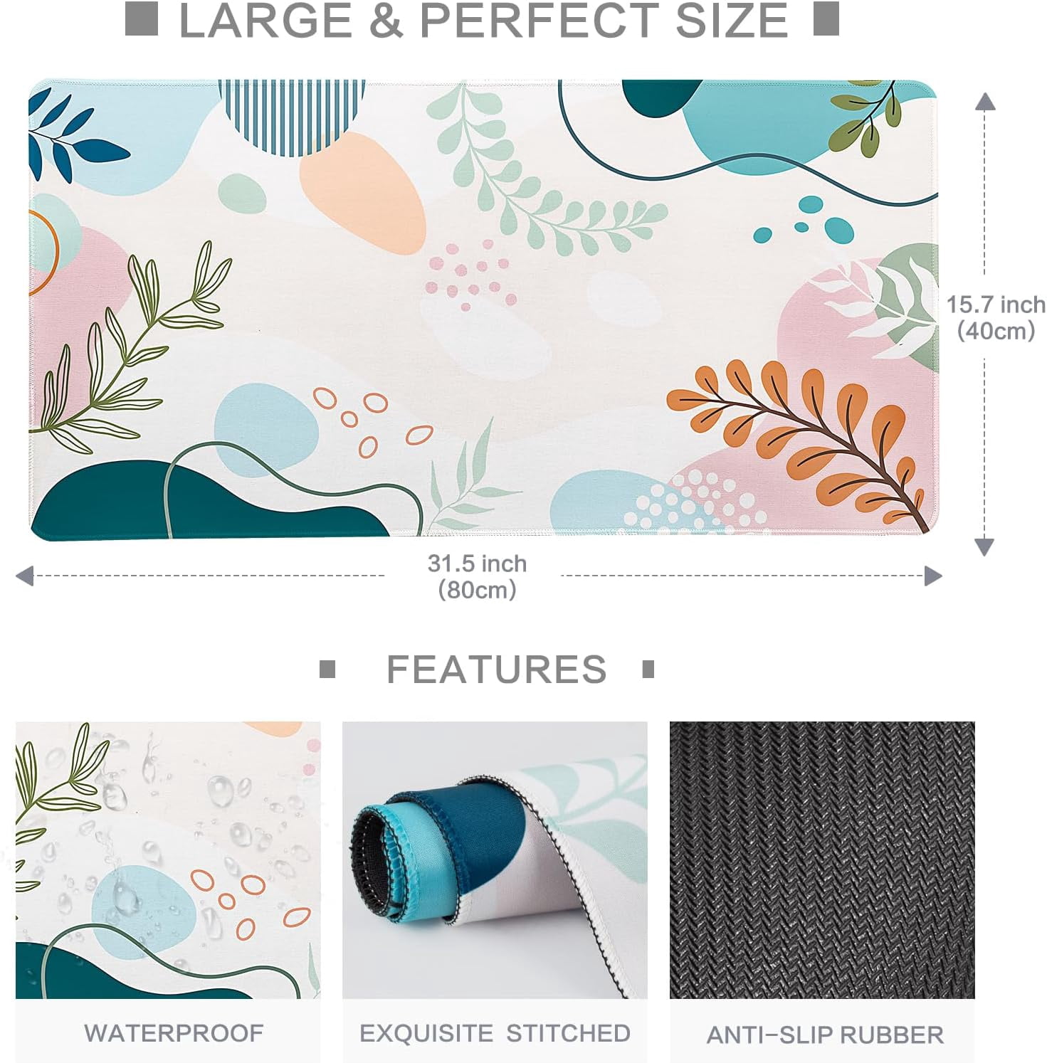 Colorful Abstract Boho Large Mouse Pad, Waterproof Green Pink Desk Mat, Non Slip Computer Gaming Mouse Pad, XXL Full Desk Mousepad Writing Pad for School Office Home 31.5" x 15.7"
