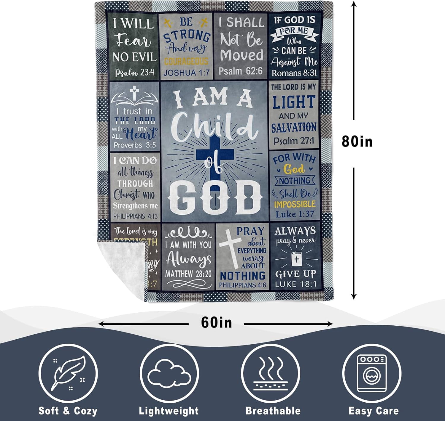 Christian Gifts for Men, Religious Gifts for Men Women, Baptism Gift for Man, Faith Based Gift for Christian, Best Bible Verse Present for Boys, Catholic Present 80"X60" Blanket