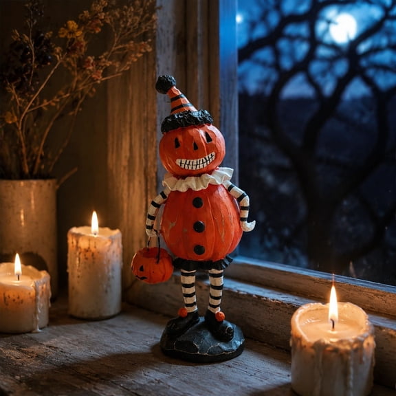 Pack Halloween Resin Figurines Pumpkin Man Owl Statues with Witch Hats Spooky Fall Tabletop Decor Ornaments For Halloween Party Mantel Home Decor