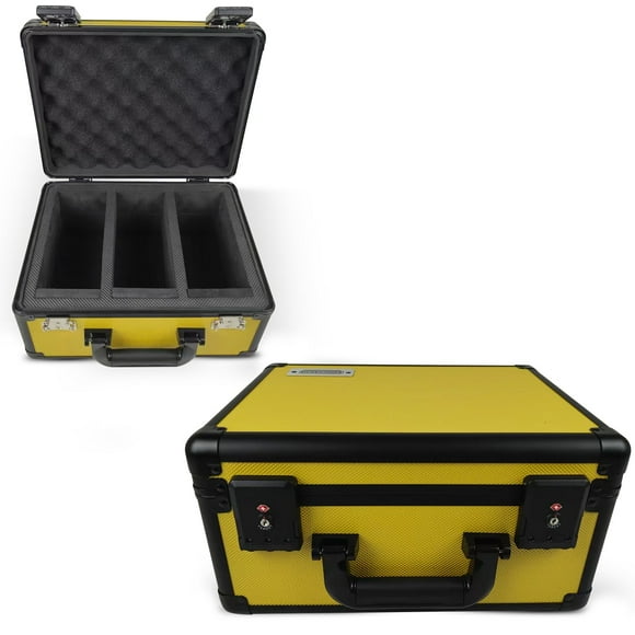 EVORETRO 3- Row Aluminum Graded Card Case with Combination Lock – Yellow Secure Storage Box Holds 90 Sports Trading Cards
