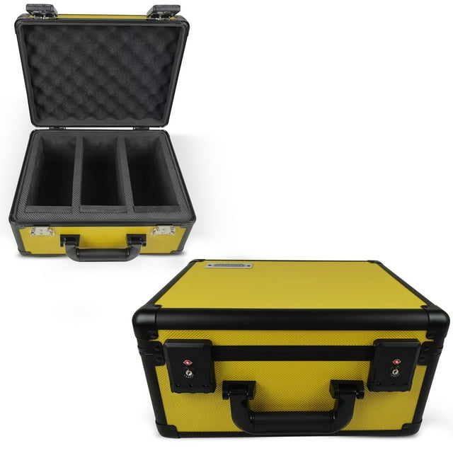 EVORETRO 3- Row Aluminum Graded Card Case with Combination Lock – Yellow Secure Storage Box Holds 90 Sports Trading Cards