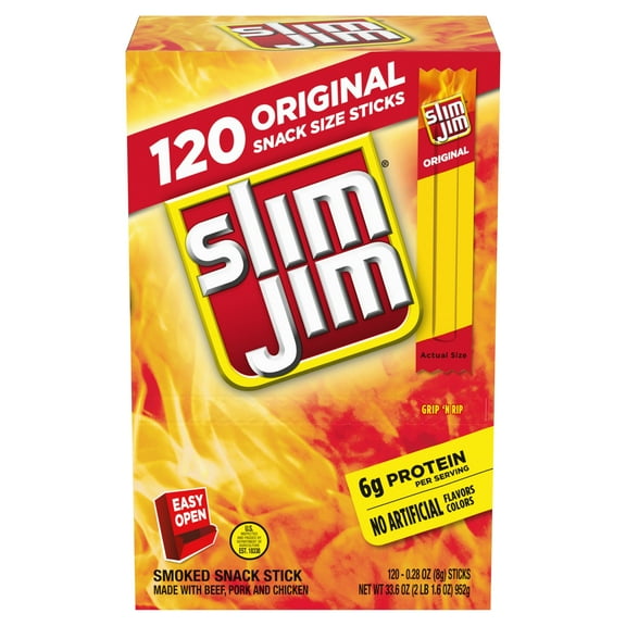 Slim Jim Snack-Sized Smoked YPF5 Meat Stick, Original Flavor, .28 Oz. 120-Count