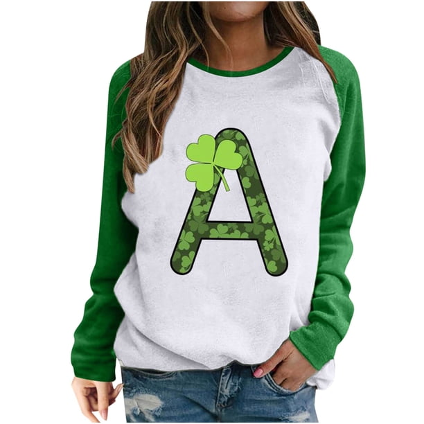 Camiseta de manga larga con estampado de San Patricio y cuello redondo para mujer Pompotops FGAJ493