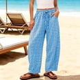thumbnail image 5 of hoksml Women's Gingham Wide Leg Pants Drawstring Elastic Waist Plaid Lounge Trousers with Pockets for Lounge Daily Casual Wear, 5 of 7