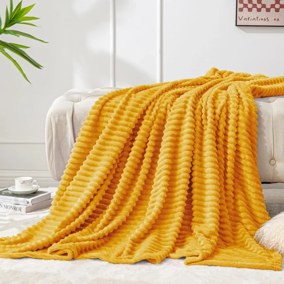 Bedelite Fleece Throw Blanket For Couch – 3D Ribbed Jacquard Soft And Warm