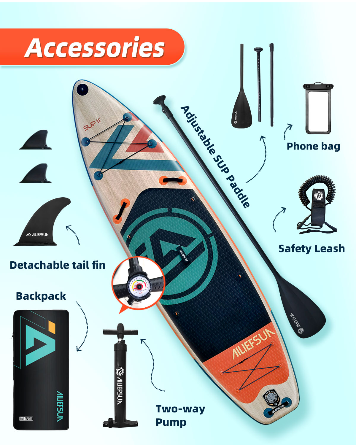 AILIEFSUN Wood Grain, 11'*34”*6“Ailiefsun Stand Up Paddle Board Inflatable Stable Sup Board with Fishing Paddleboards Accessories for Adults Youth Wide Non-Slip Deck Surfboard