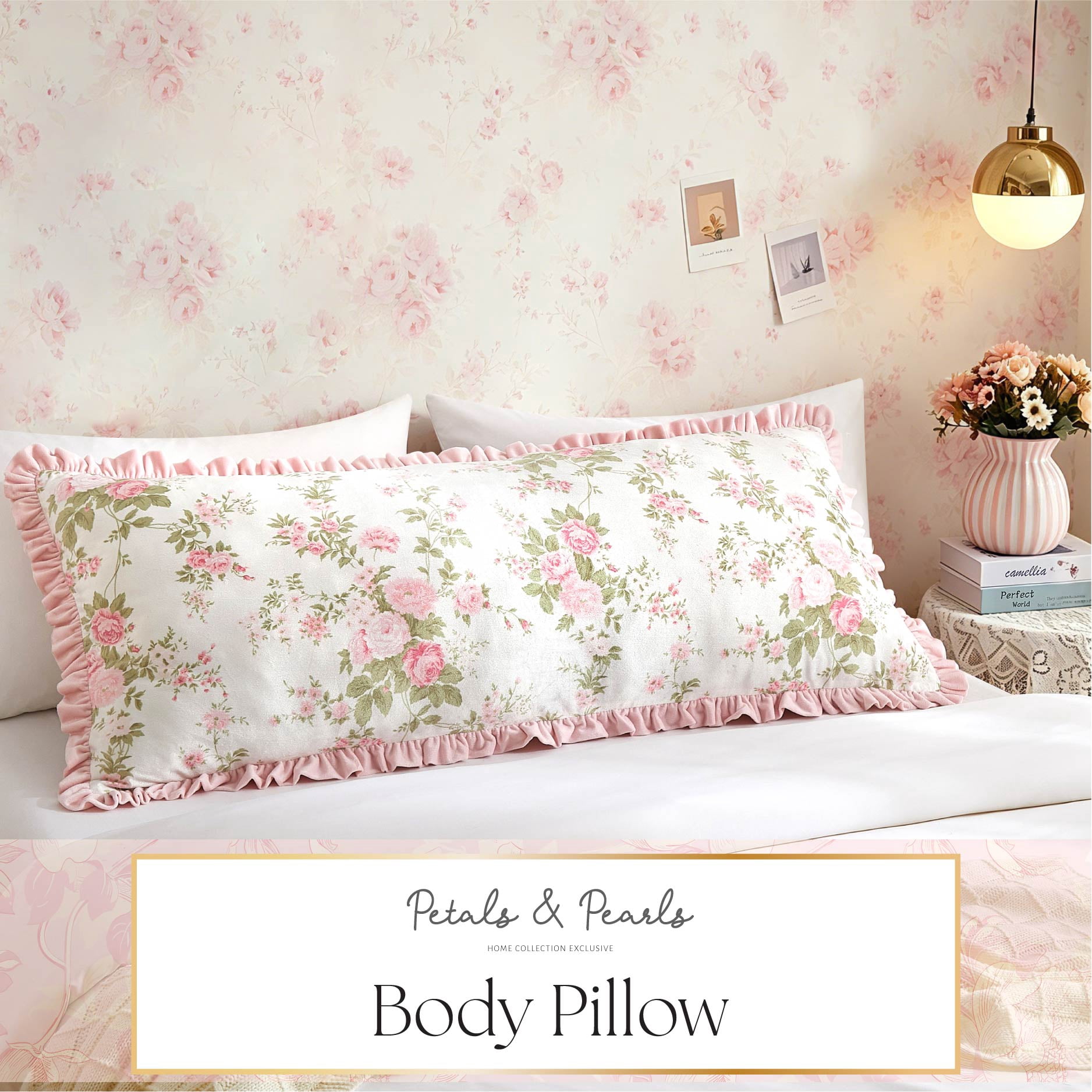 Petals and Pearls by Urban Shop 20" x 48" Ruffle Mink Body Pillow, Pink
