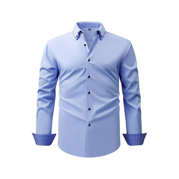 Blusa y camisa de manga larga con cuello vuelto para hombre, cárdigan liso de moda con cuello vuelto, camisa de negocios con botones, blusa de poliéster para hombre