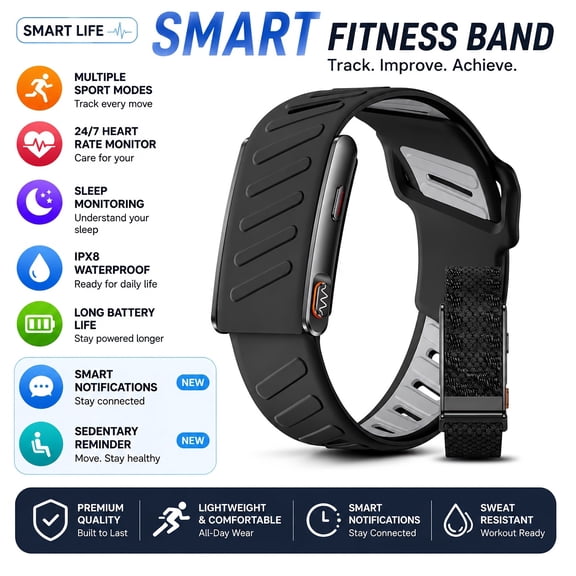 IPX8 Waterproof Smart Sports Bracelet 2026 New, 24-Hour Health & Stress Sleep Tracking, Step Calorie Tracker, Multi Workout Modes, Incoming Message Alert Wristband