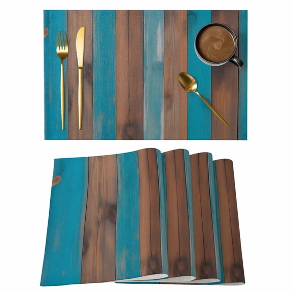 Brown Wooden Grain Placemats Set of 4, Farmhouse Mottled Country Planks Placemats for Dining Table, Place Mats for Kitchen Tabletop, Waterproof Wipeable Dining Table Mats Set