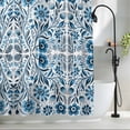 thumbnail image 2 of Abstract Blue Floral Fabric Shower Curtain Vintage Ethnic Texture Washable Shower Curtains for Bathroom, Waterproof Bath Curtain with Hooks Home Decor 36x72in, 2 of 8