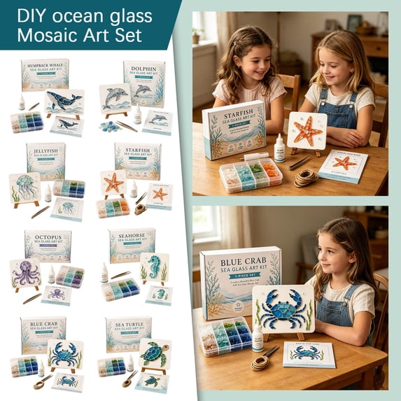 Sea Turtle Sea Glass Art Kit, Beginner Mosaic Craft Kit, DIY Sea Turtle Wall Art Kit, Great Gift for Adults Teens Kids, All Supplies Included for Sea Glass Mosaic Art Project