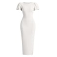 thumbnail image 6 of Brglopf Women's Puff Short Sleeve Bodycon Midi Dress Summer Elegant Formal Wedding Guest Cocktail Party Office Pencil Dresses, 6 of 7