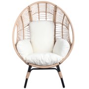 Patio PE Wicker Egg Chair Set of 2 - Modern Design with Natural Color Rattan and Beige Cushion