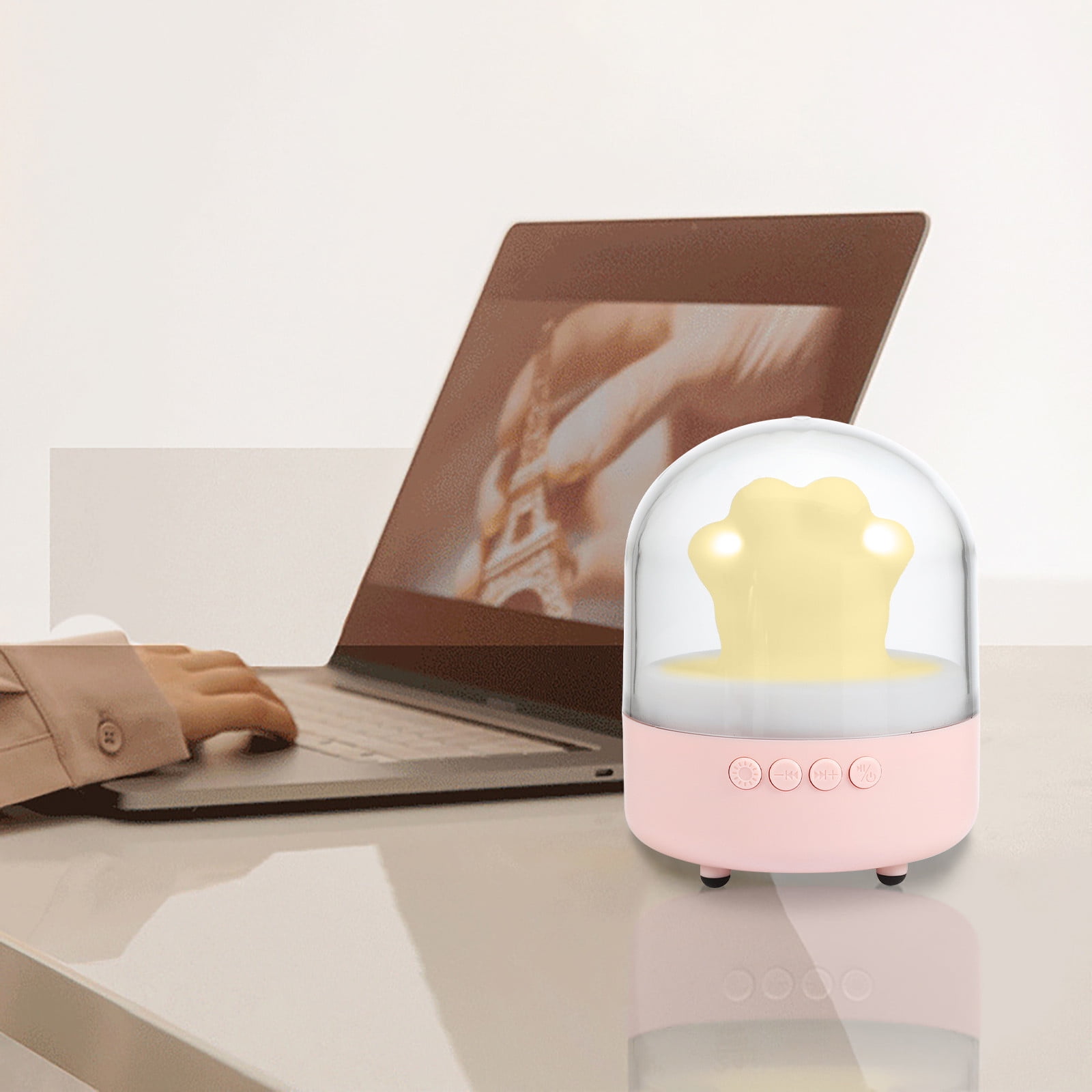 Wovilon Night Light Cat Paw Lamp, Bluetooth Audio Speaker Night Light, Night Smart Alarm Clock Portable Wireless Bedroom Bedside Reading Lamp, Music Sleep Lamp Support Speakerphone