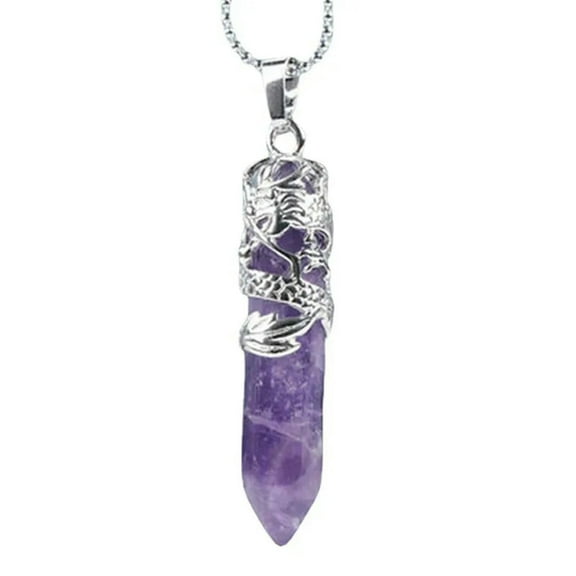 EOEMY Natural Amethyst Quartz Crystal Pendant Point Wand Necklace Chakra Reiki Gems