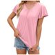 thumbnail image 1 of Camiseta de manga corta con cuello en V y pliegues para mujer, corte holgado, color liso, para uso informal o en la playa, 1 of 5