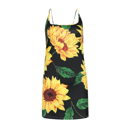 

Ziloco Women s Fashion Casual Printing Suspender Bra Sleeveless Sexy Slim Dress dresses for women Yellow S
