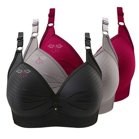Bras for Women No Underwire Comfort Wireless Seamless Bra Ndbuld 3PC Woman s Printing Gathered Together Large Size Daily Bra Underwear No Rims Christmas Deals Wine XS