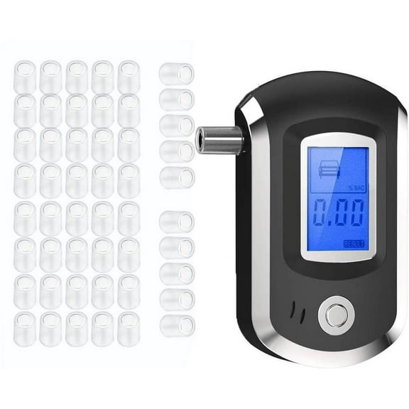 Amerteer Breathalyzer, Personal Alcohol Tester with 50 Mouthpieces, Professional-Grade Accuracy Portable BAC Tester with Blue Backlight LCD Screen Sound Alarm Digital Home Use Black