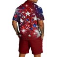 thumbnail image 4 of Mens 4th of July 2 Piece Set Summer Tracksuits 2 Piece Outfits Independence Day Textured Short Sleeve Button Down Shirts and Drawstring Short Sets, 4 of 6
