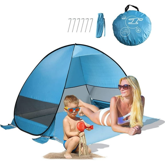 Pop Up Beach Tent Sun Shelter for 2-3 Person Lightweight Family Beach Canopy Anti-UV Portable Beach Shade Canopy(Blue)