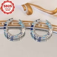 thumbnail image 5 of [Sterling Silver Tribal Hoop Earrings] 1 Pair 925 Sterling Silver Vintage Tribal Style Hoop Earrings - Synthetic Blue Cubic Zirconia, December Birthstone - for Daily And Banquet Occasions,Silvery, 5 of 12
