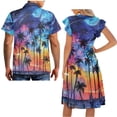 thumbnail image 5 of Uorisanigo Coconut Tree Couples' Outfits Sunset Husban and Wife Clothing Comfort Men's Short Sleeve Shirt Size M Summer Beach Shirt and Dresses for Women V-neck Party Dresses, 5 of 7