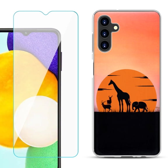 Slim-Fit TPU Fashion Phone Case for Samsung Galaxy A13 5G, with Tempered Glass Screen Protector, by OneToughShield ® - Sunset Safari