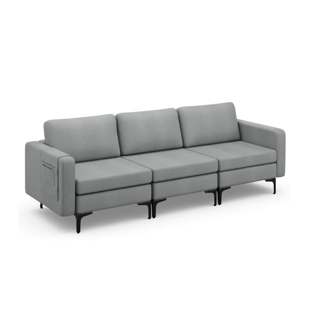 Finihen Sectional Sofa Couch, 3-Seat Sectional Sofa Couch with Armrest Magazine Pocket and Metal Leg, for Living Room, Bedroom, Gray Finihen Sectional Sofa Couch, 3-Seat Sectional Sofa Couch with Armrest Magazine Pocket and Metal Leg, for Living Room, Bedroom, Gray
