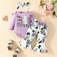 thumbnail image 2 of Kwasome Girl Outfits Infant Long Sleeve Romper Bodysuit Cartoon Dairy Cow Prints Bottoms Pants Outfits Comfy Clothes Suit Purple 9-12 Months, 2 of 6