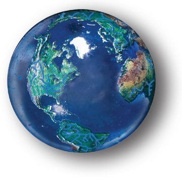 Blue Earth Marble with Natural Earth Continents, Recycled Glass, 5 with a Pouch, 0.9 Inch Diameter