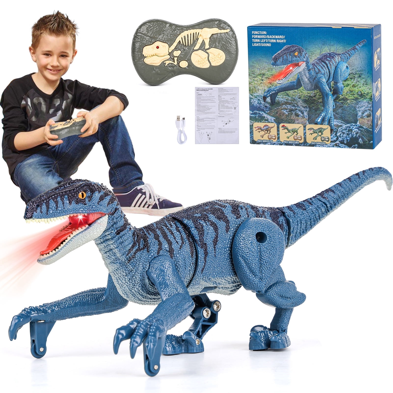 Richgv, Dinosaur Toy, Remote Control Walking Roaring Spray, Gray