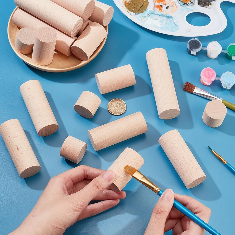 1set 20 pcs 4 Sizes Wooden Craft Blocks Cylinders Unfinished Wooden Round Sticks Beech Wood Craft Sticks Building Carving for Crafts Painting Home and Garden Decoration